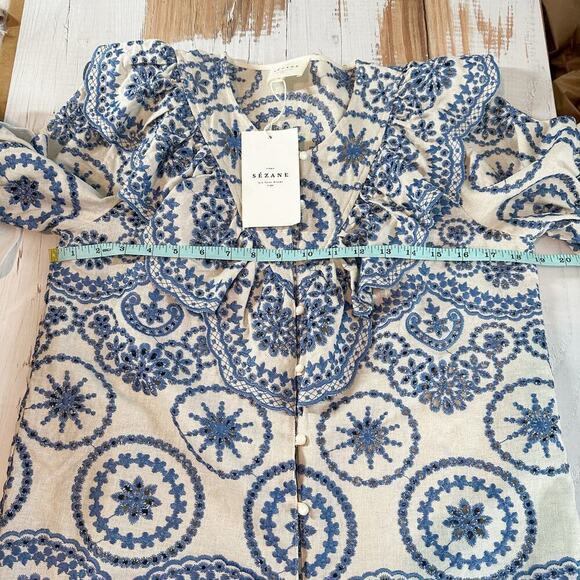 Sezane South Blouse Embroidered Floral Eyelet 
Blouse Summer French Blouse US 6 - Picture 9 of 14